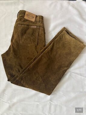 SKOTTS SUDE Shell Genuine Leather Classic Brown Corduroy Men Pants NWOT  Size 34
